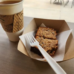 Homemade banana bread, hot jasmine green tea with honey!