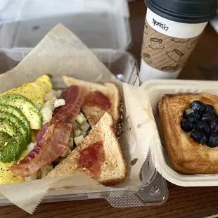 Spanish Latte with coconut milk  Cali Omelette Blueberry Danish