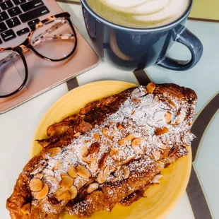 almond croissant and matcha latte
