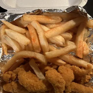 Over salted catfish nuggets and fries