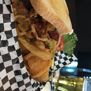 Cowboy burger was delicious &amp; served with house made chips.