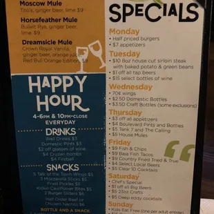 Happy hour menu
