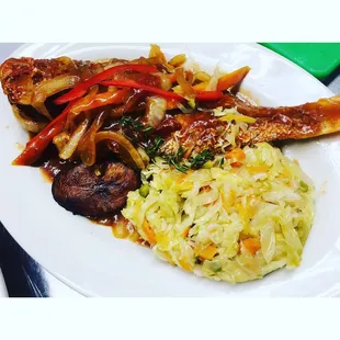 Brown stew fish &amp;a cabbage