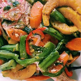 Steam snapper #pumpkin #okra #carrots