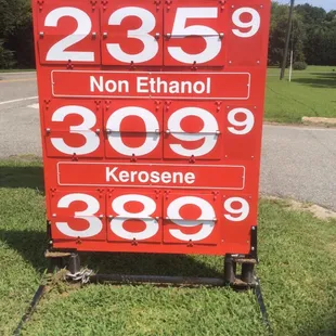 Gas prices for Regular and Non-Ethanol.