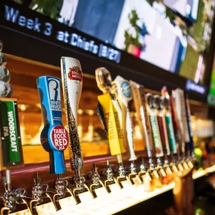 A variety of beers on tap including local brews