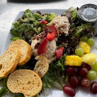 Triple Salad - chicken salad, broccoli, &amp; fruit, with toast point and POPPY SEED DRESSING! Divine!
