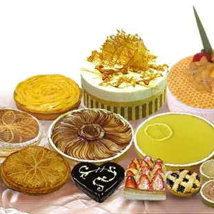 a variety of cakes and pastries