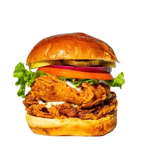 a chicken sandwich with lettuce and tomato