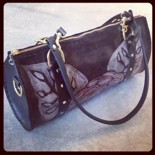 Hand painted leather bucket bag!  Message us!