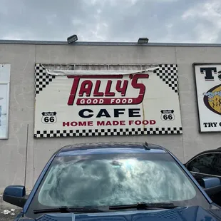 This is the sign for Tally's in the parking area behind the building.