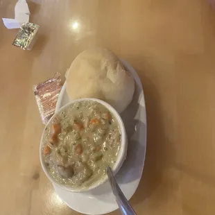 Clam Chowder and Dinner Roll (Another side option that comes with Fish Fry)