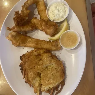 Cod Fish Fry w/ Potato Pancakes + Apple Sauce, Tartar Sauce, Lemon