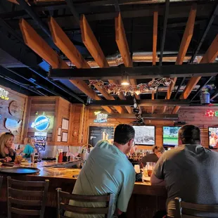 a group of people sitting at a bar