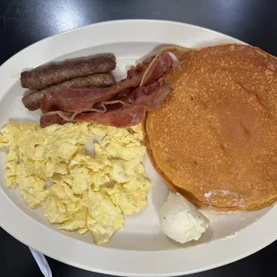 2 x 2 Breakfast  2 pancakes, 2 sausage, and 2 bacon