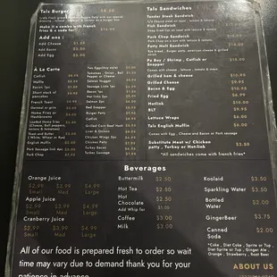 New menu prices