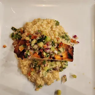Cucumber Ginger Salmon with broccoli rissoto