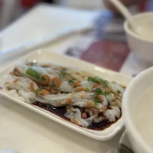 Rice sheet roll with dried shrimp