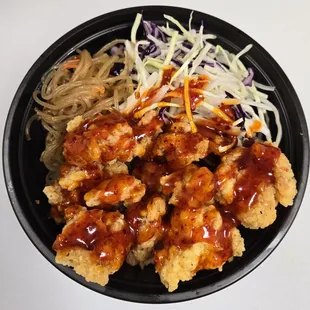 popcorn chicken bowl (Rice, cabbage, sweet potato noodle and popcorn chicken)
