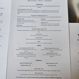 Menu as of June 2024