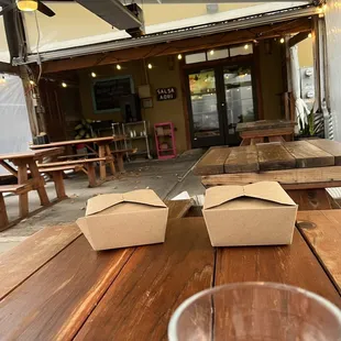 Outdoor space that is heated and covered.