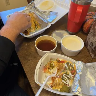 Birria tacos and fried tamale