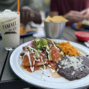 Carne Asada tamales and Horchata