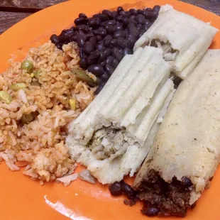 Two Tamale Combo with Pork in Green Salsa and Beef &amp; Bean Chili.