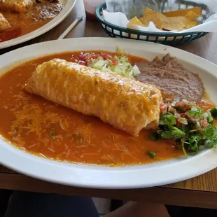 Steak and bean burrito combination plate