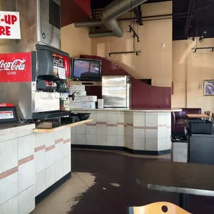 a view of the inside of a fast food restaurant