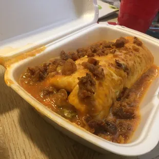 Steak  bacon  and egg  burrito