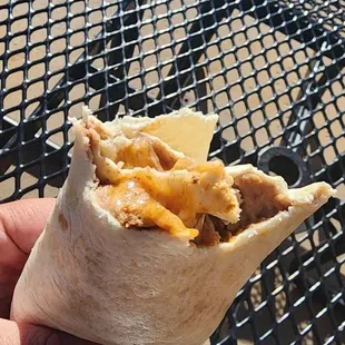 Bean, potato, chorizo special burrito. A great combination, you should try it.