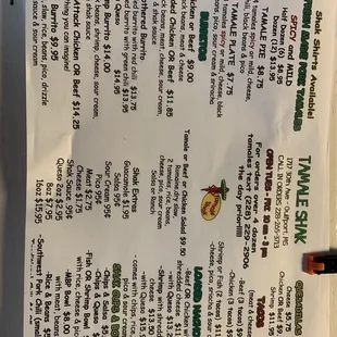 Menu as of 3/12/23