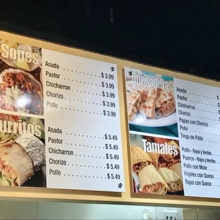 menus and prices