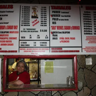 the menu for tamaleria