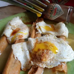 Pork Tamale topped with Eggs n Chipotle sauce