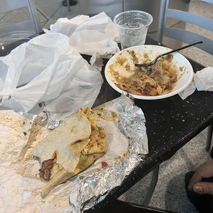 Carnitas burrito and Frito pie