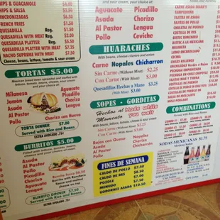 Part of their Menu by the register counter