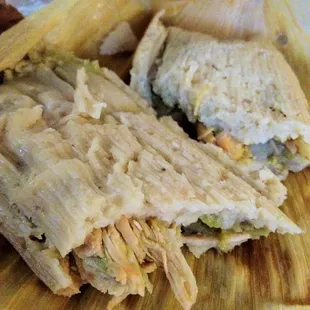 Inside shot of tamale chicken verdes