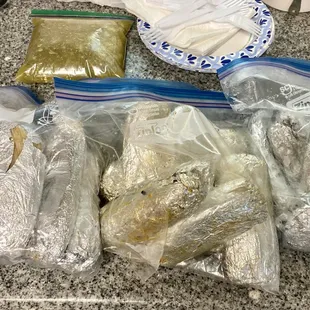 Green Chicken, Red Pork, Cheese &amp; Jalapeno, Pineapple, and the Green Sauce!