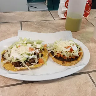 Asada Tostada  and Chicken Sope.