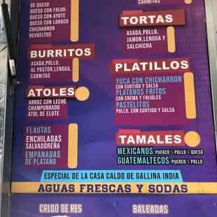 Menu with a variety of items