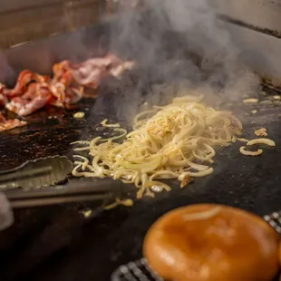 food being cooked on a grill