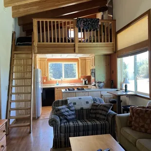 Upstairs loft, living room and kitchen