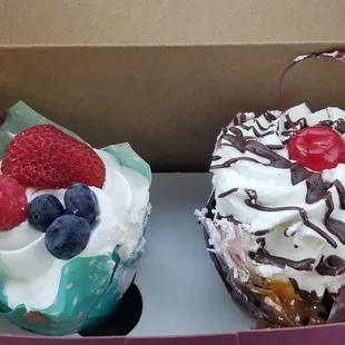 Mixed berry cup cake and black forest cupcake