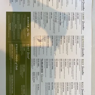 Back menu with dinner special