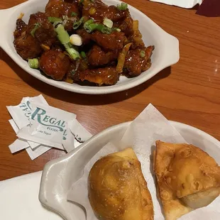 Chicken Manchurian and samosa