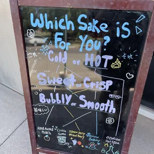 Sake sandwich board menu at Tamashii Ramen in Edmond.