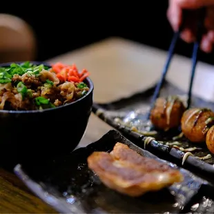 Gyudon, Gyoza, Takoyaki