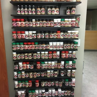 a wall of jars of food